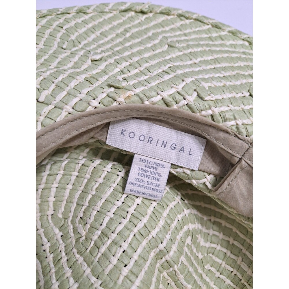 KOORINGAL Raffia Womens Green Woven Straw Paper Floppy Sun Hat Wide Brim - Picture 4 of 4